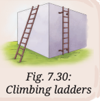 To reach a higher floor, we find climbing an inclined ladder easier in comparison to climbing a vertical ladder (Fig. 7.30). Explain why.