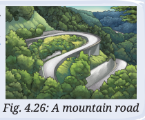 Explain why roads on hills are built to wind around in gentle slopes rather than going straight up (Fig. 4.26)?